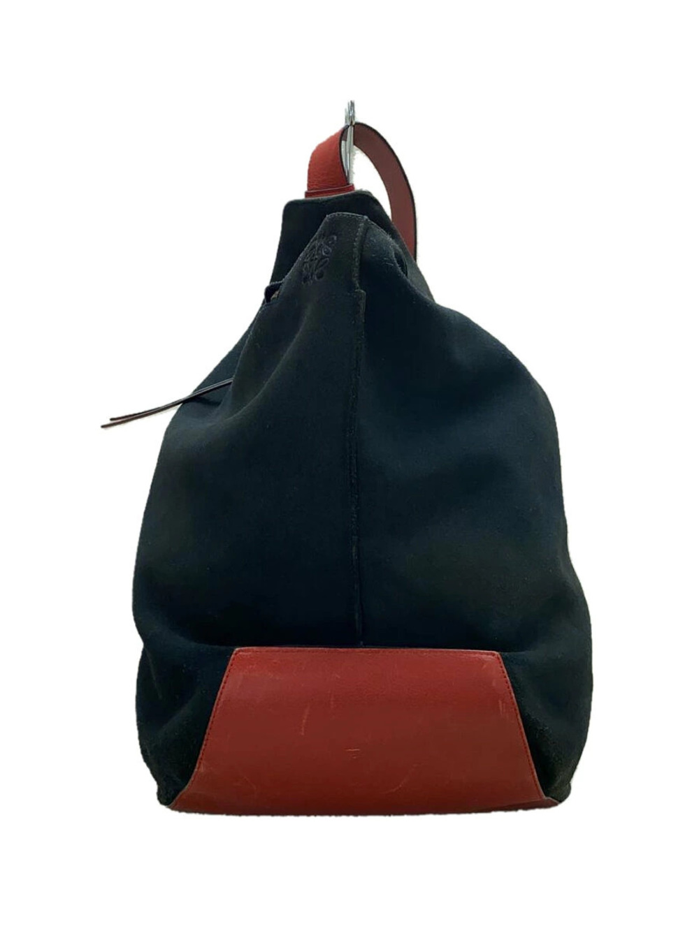 LOEWE shoulder bag black suede contrasting red leather